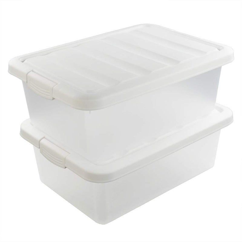 Wekioger Versatile Storage Organizer Plastic Bins with Lids, White 2 Packs, 14 Quart. - Image 1